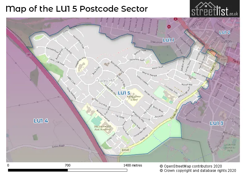 Map of the LU1 5 and surrounding postcode sector