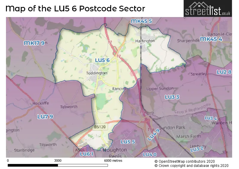 Map of the LU5 6 and surrounding postcode sector