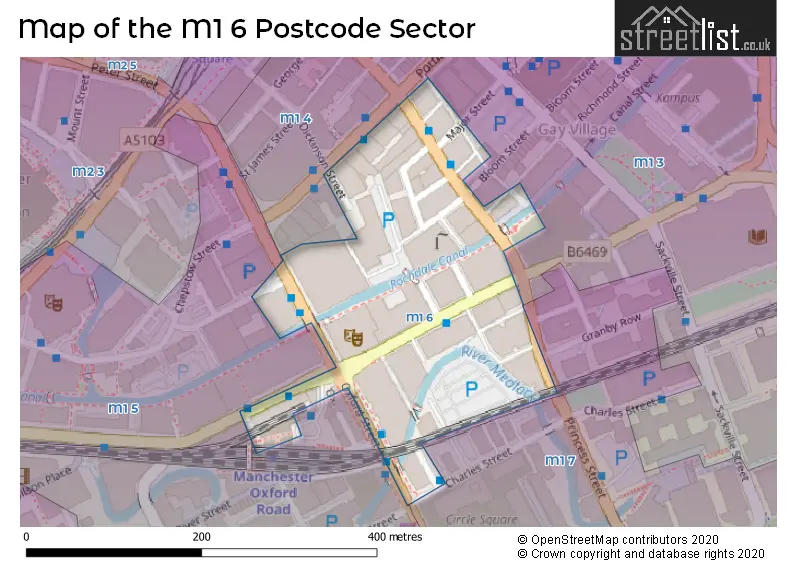 Map of the M1 6 and surrounding postcode sector