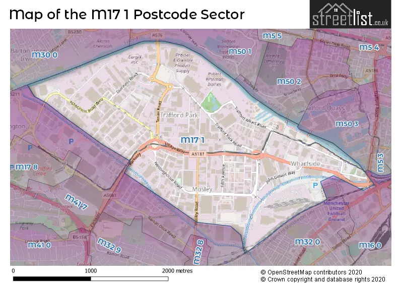 Map of the M17 1 and surrounding postcode sector