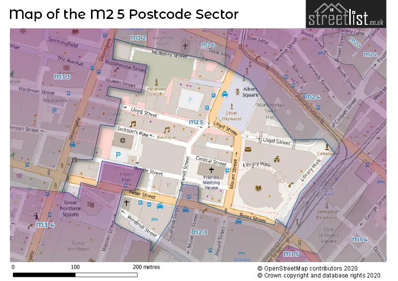 Map of the M2 5 and surrounding postcode sector