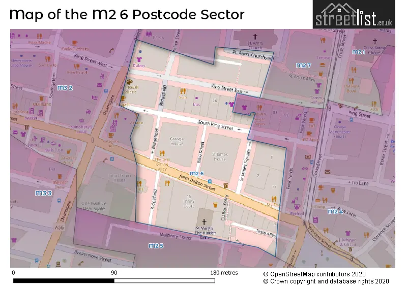 Map of the M2 6 and surrounding postcode sector