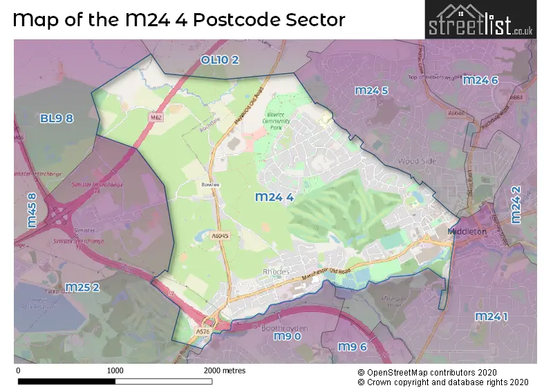 Map of the M24 4 and surrounding postcode sector