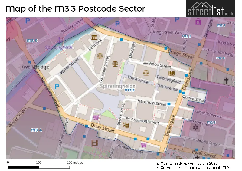 Map of the M3 3 and surrounding postcode sector