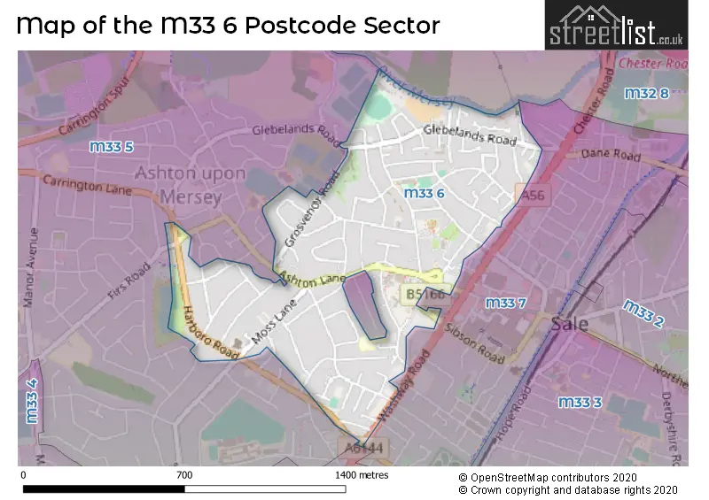 Map of the M33 6 and surrounding postcode sector