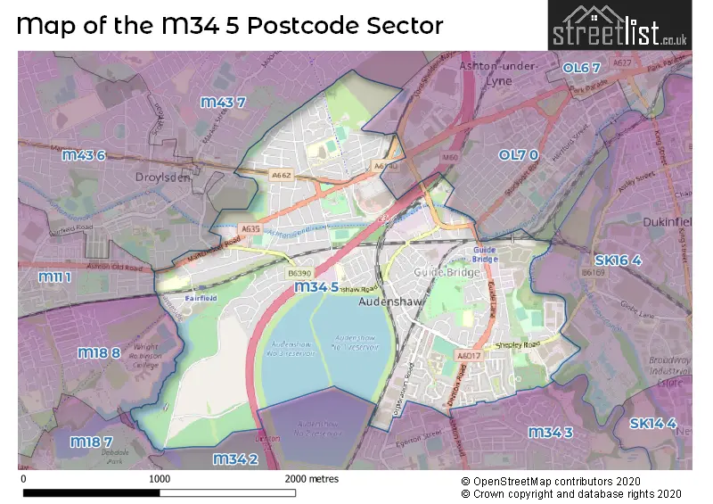 Map of the M34 5 and surrounding postcode sector