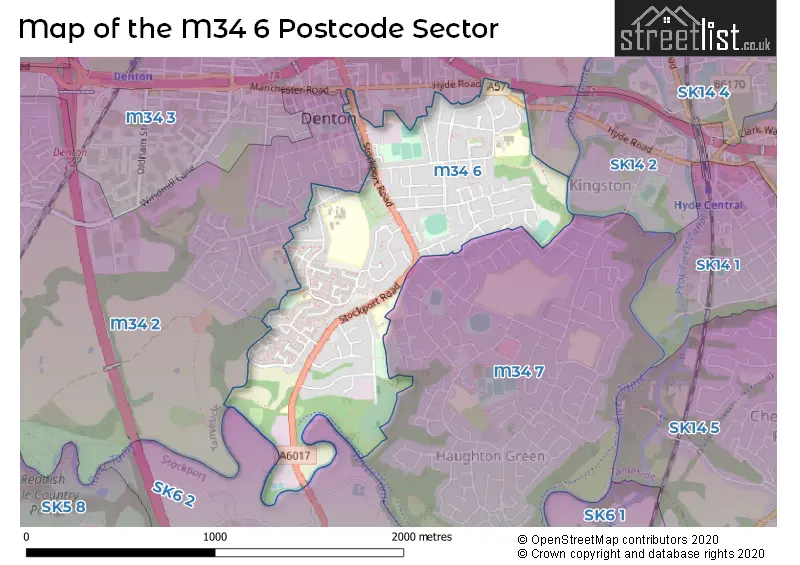 Map of the M34 6 and surrounding postcode sector