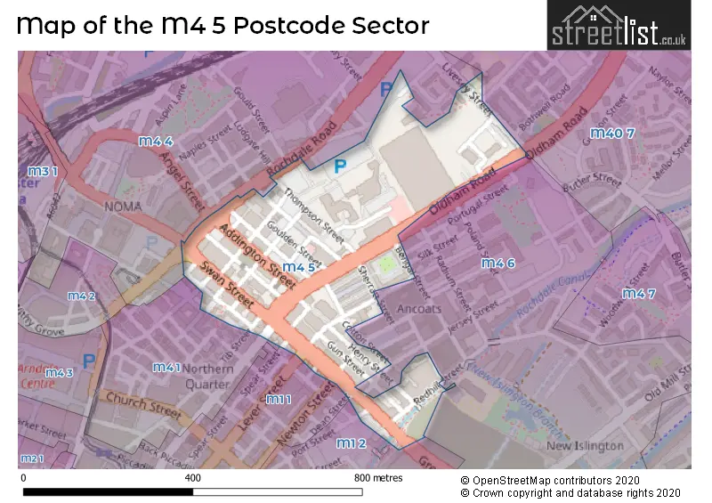 Map of the M4 5 and surrounding postcode sector