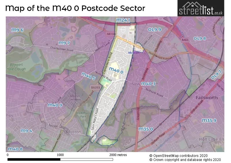 Map of the M40 0 and surrounding postcode sector