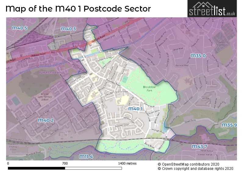 Map of the M40 1 and surrounding postcode sector