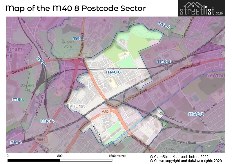 Map of the M40 8 and surrounding postcode sector