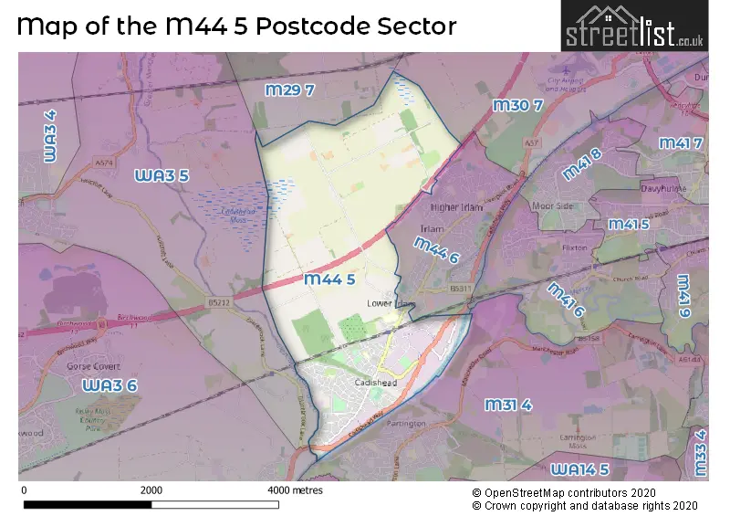 Map of the M44 5 and surrounding postcode sector