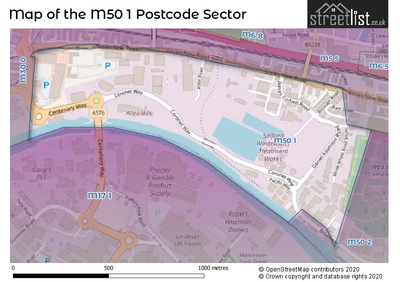 Map of the M50 1 and surrounding postcode sector