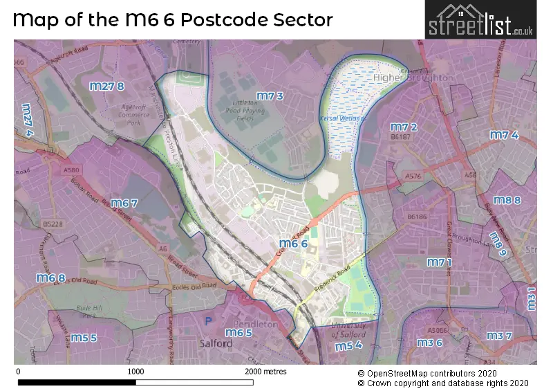 Map of the M6 6 and surrounding postcode sector