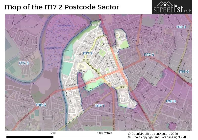 Map of the M7 2 and surrounding postcode sector