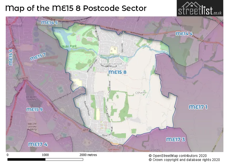 Map of the ME15 8 and surrounding postcode sector