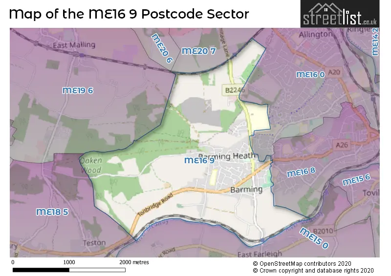 Map of the ME16 9 and surrounding postcode sector