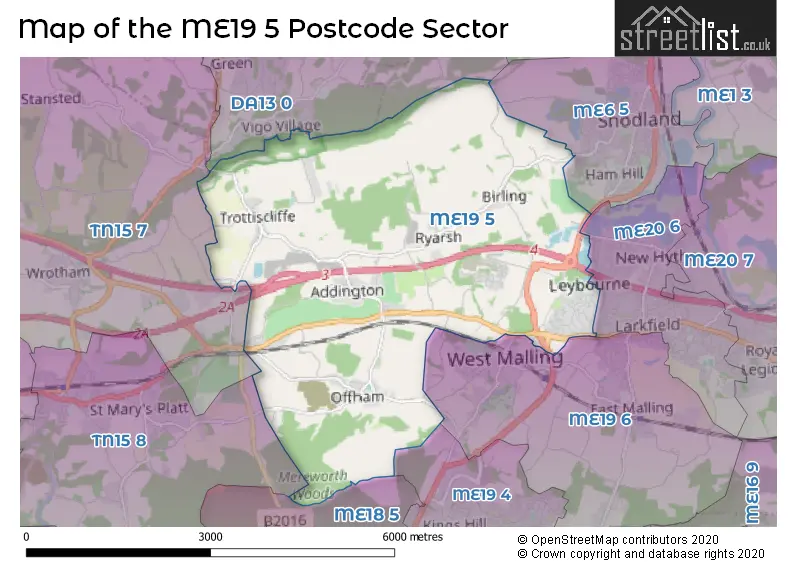 Map of the ME19 5 and surrounding postcode sector