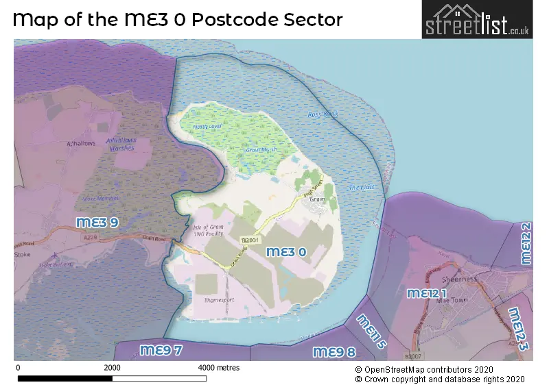 Map of the ME3 0 and surrounding postcode sector