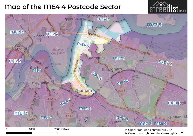 Map of the ME4 4 and surrounding postcode sector