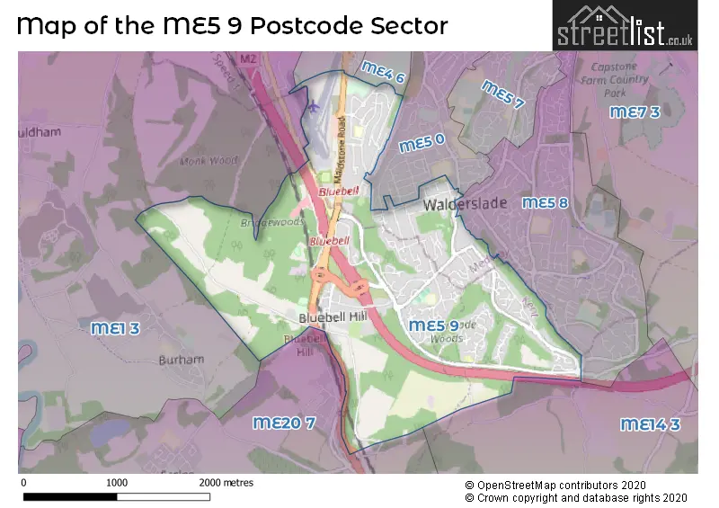 Map of the ME5 9 and surrounding postcode sector