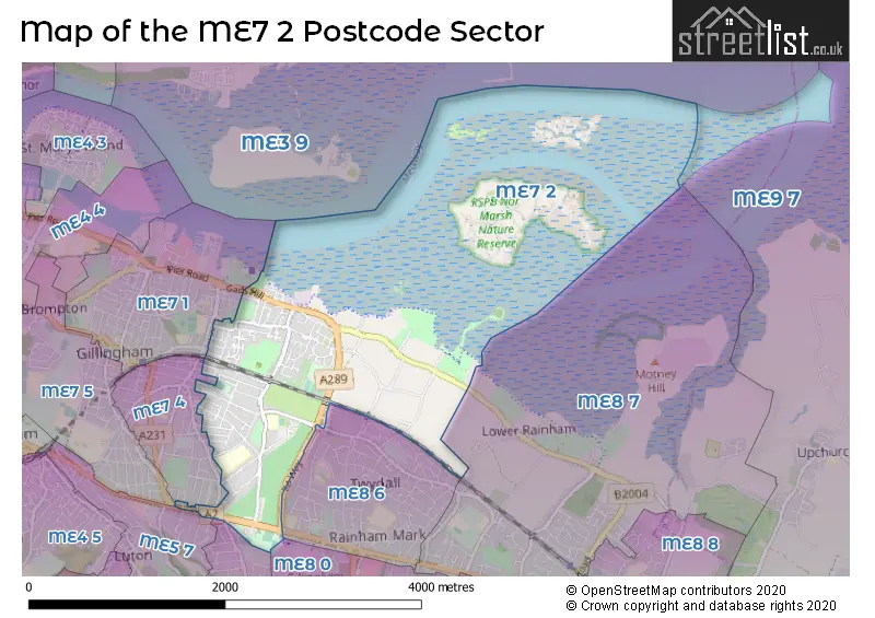 Map of the ME7 2 and surrounding postcode sector