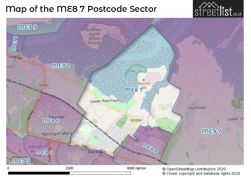 Map of the ME8 7 and surrounding postcode sector