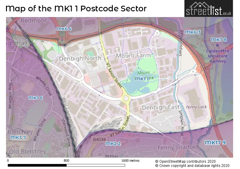 Map of the MK1 1 and surrounding postcode sector