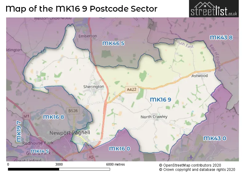 Map of the MK16 9 and surrounding postcode sector