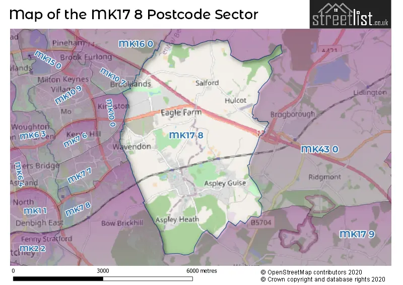 Map of the MK17 8 and surrounding postcode sector