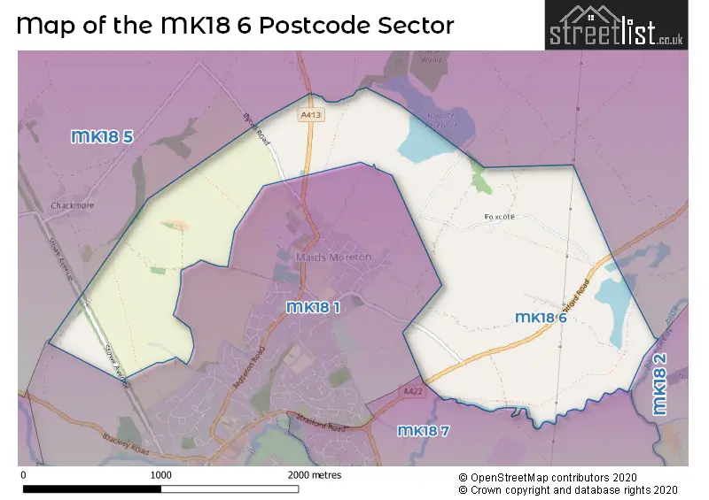 Map of the MK18 6 and surrounding postcode sector