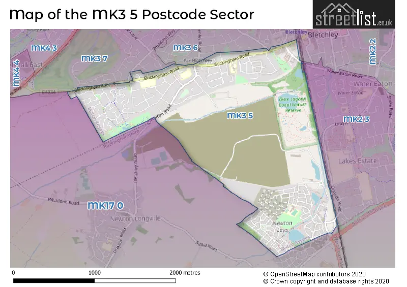 Map of the MK3 5 and surrounding postcode sector