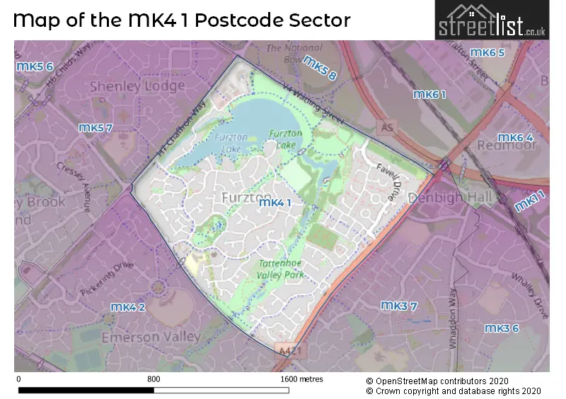 Map of the MK4 1 and surrounding postcode sector