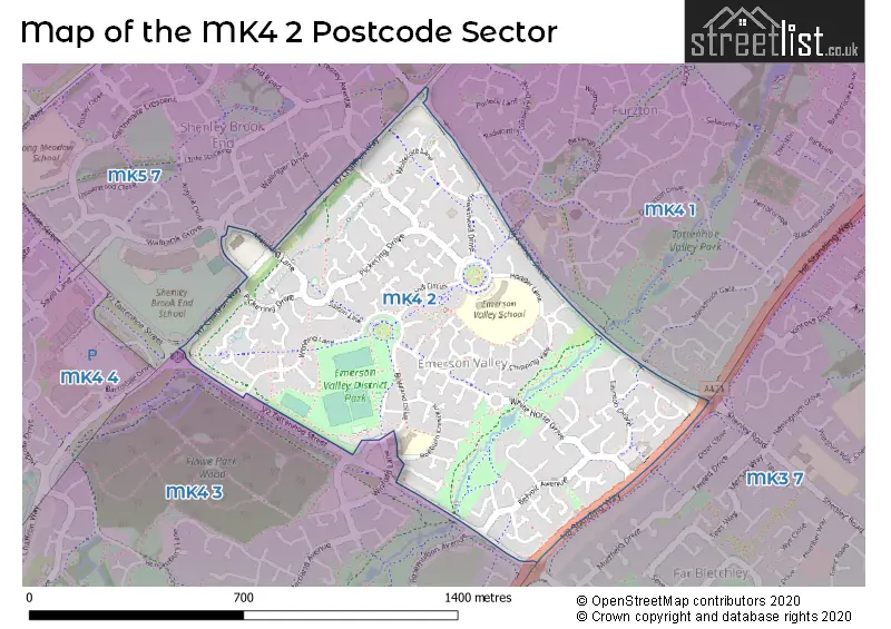 Map of the MK4 2 and surrounding postcode sector