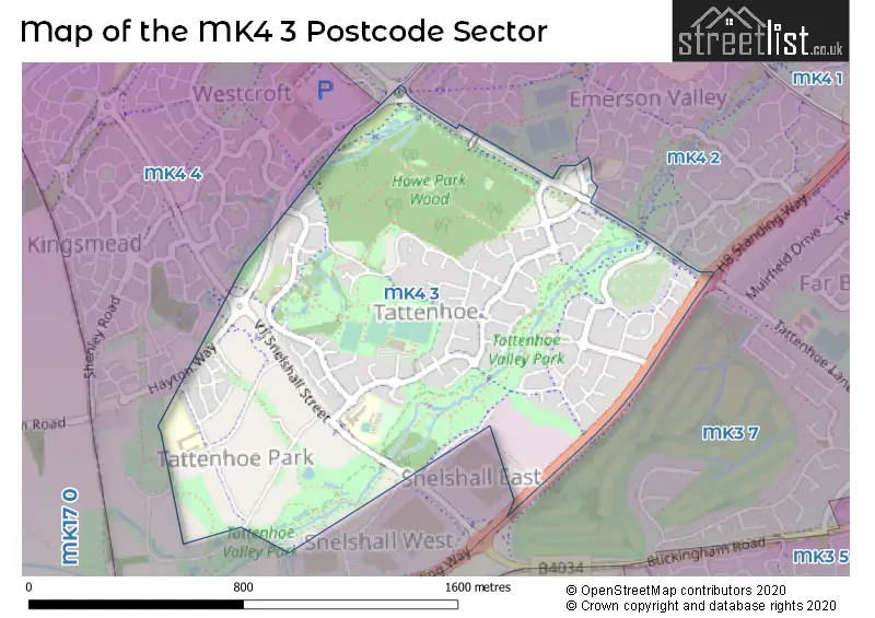 Map of the MK4 3 and surrounding postcode sector