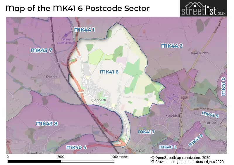 Map of the MK41 6 and surrounding postcode sector