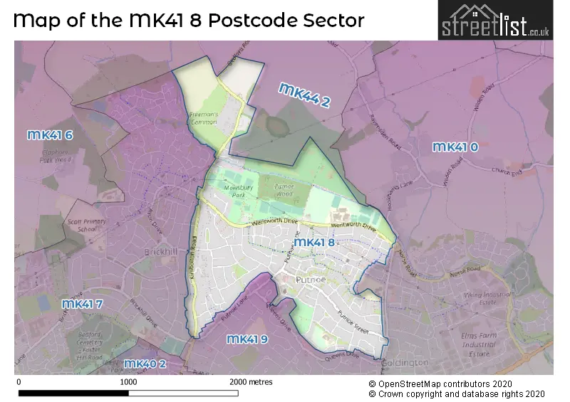 Map of the MK41 8 and surrounding postcode sector