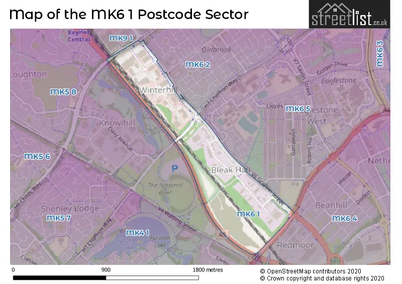 Map of the MK6 1 and surrounding postcode sector