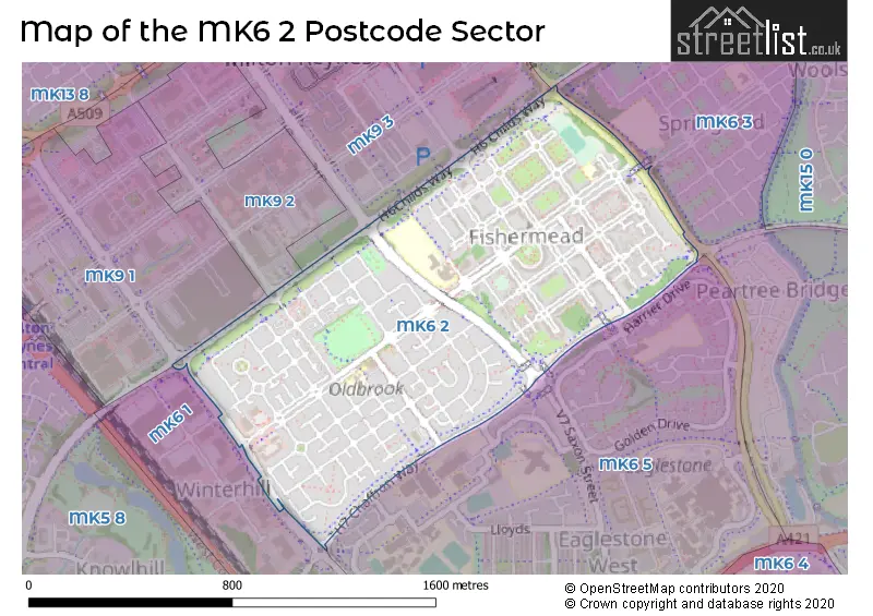 Map of the MK6 2 and surrounding postcode sector