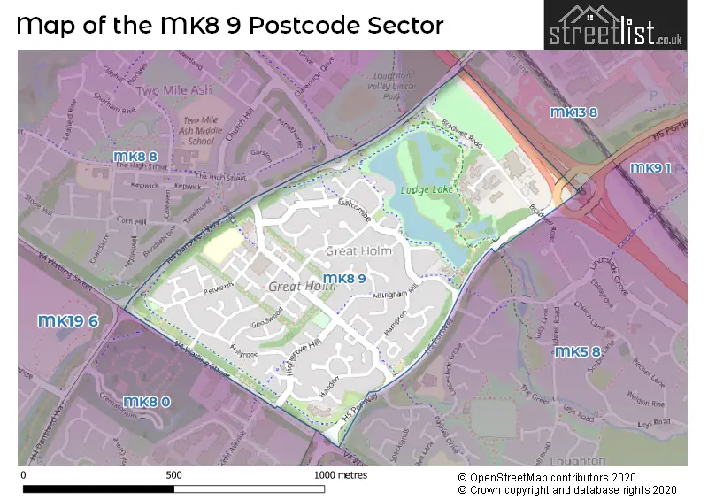 Map of the MK8 9 and surrounding postcode sector