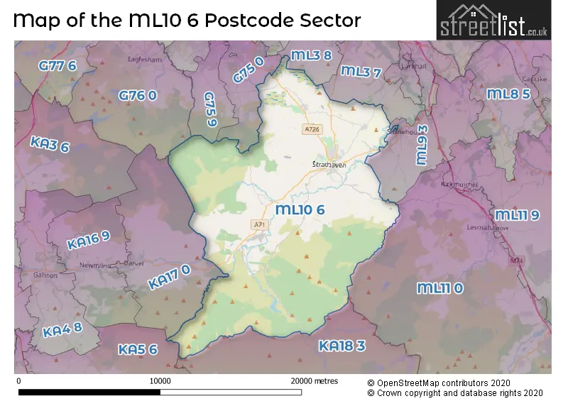 Map of the ML10 6 and surrounding postcode sector