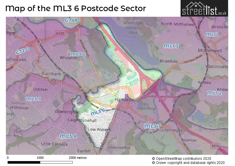 Map of the ML3 6 and surrounding postcode sector