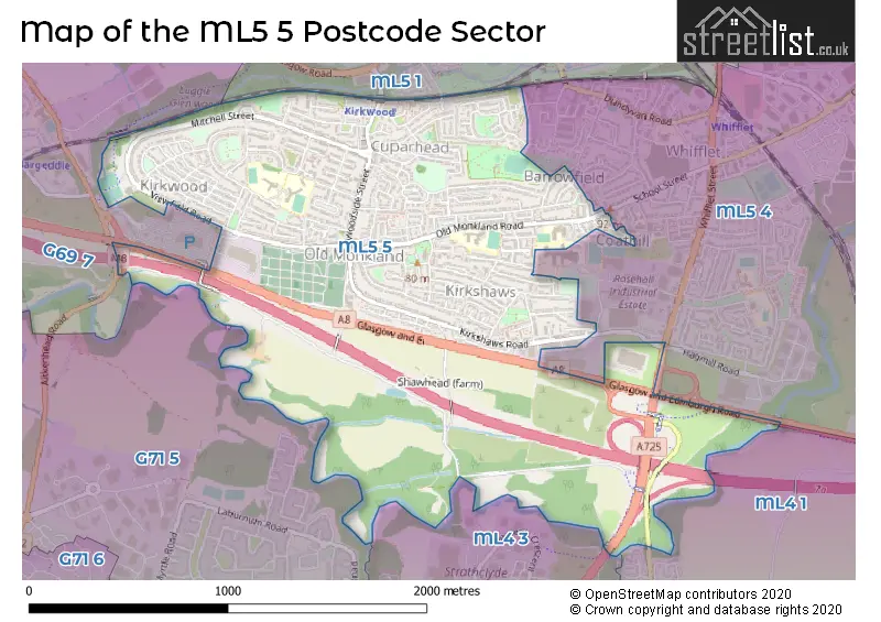 Map of the ML5 5 and surrounding postcode sector