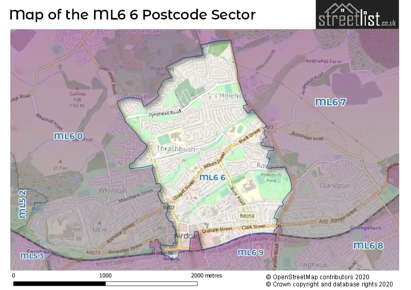 Map of the ML6 6 and surrounding postcode sector