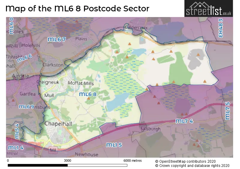 Map of the ML6 8 and surrounding postcode sector