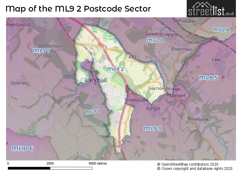 Map of the ML9 2 and surrounding postcode sector