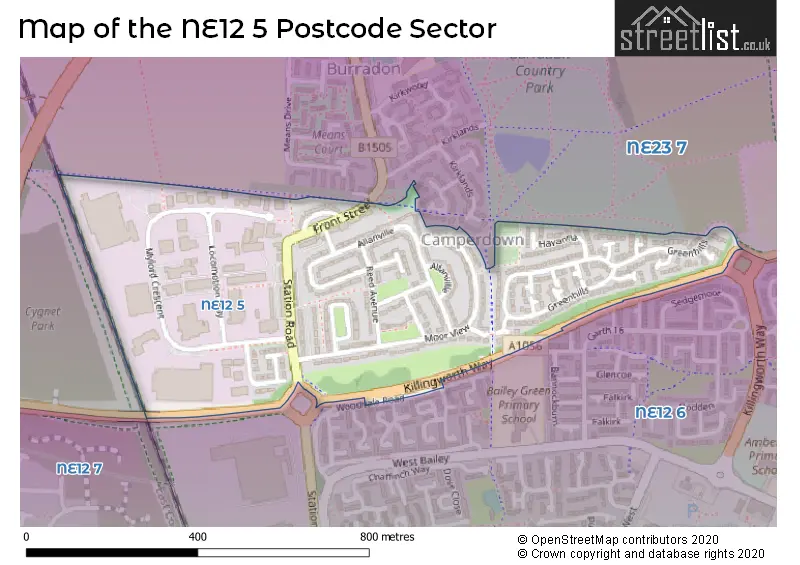 Map of the NE12 5 and surrounding postcode sector