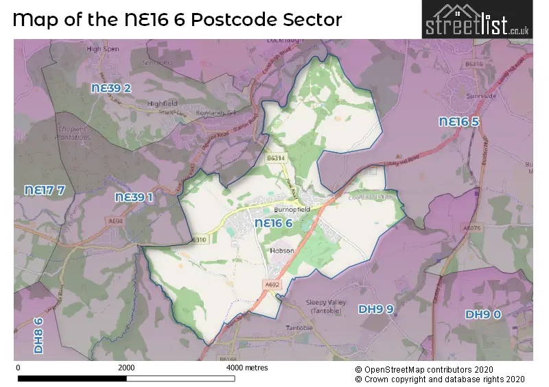 Map of the NE16 6 and surrounding postcode sector