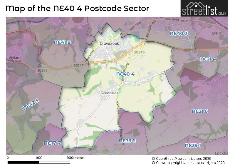 Map of the NE40 4 and surrounding postcode sector