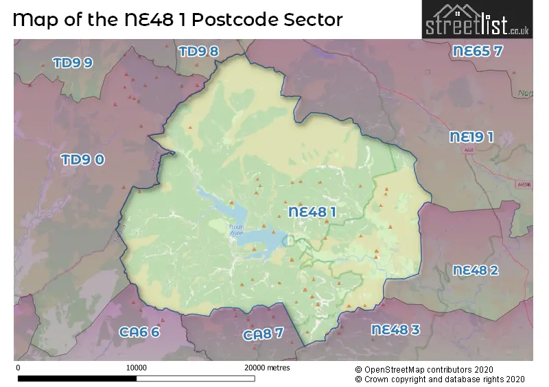 Map of the NE48 1 and surrounding postcode sector